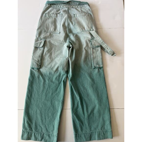 Creative Design Baggy Wide Leg Pants Women L Two Tone Green Cargo Y2K Skater - Picture 15 of 15